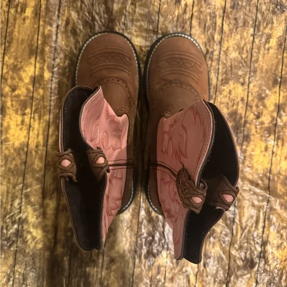 Justin Gypsy Brown and Pink Leather Western Boots Size 10B - Picture 5 of 7
